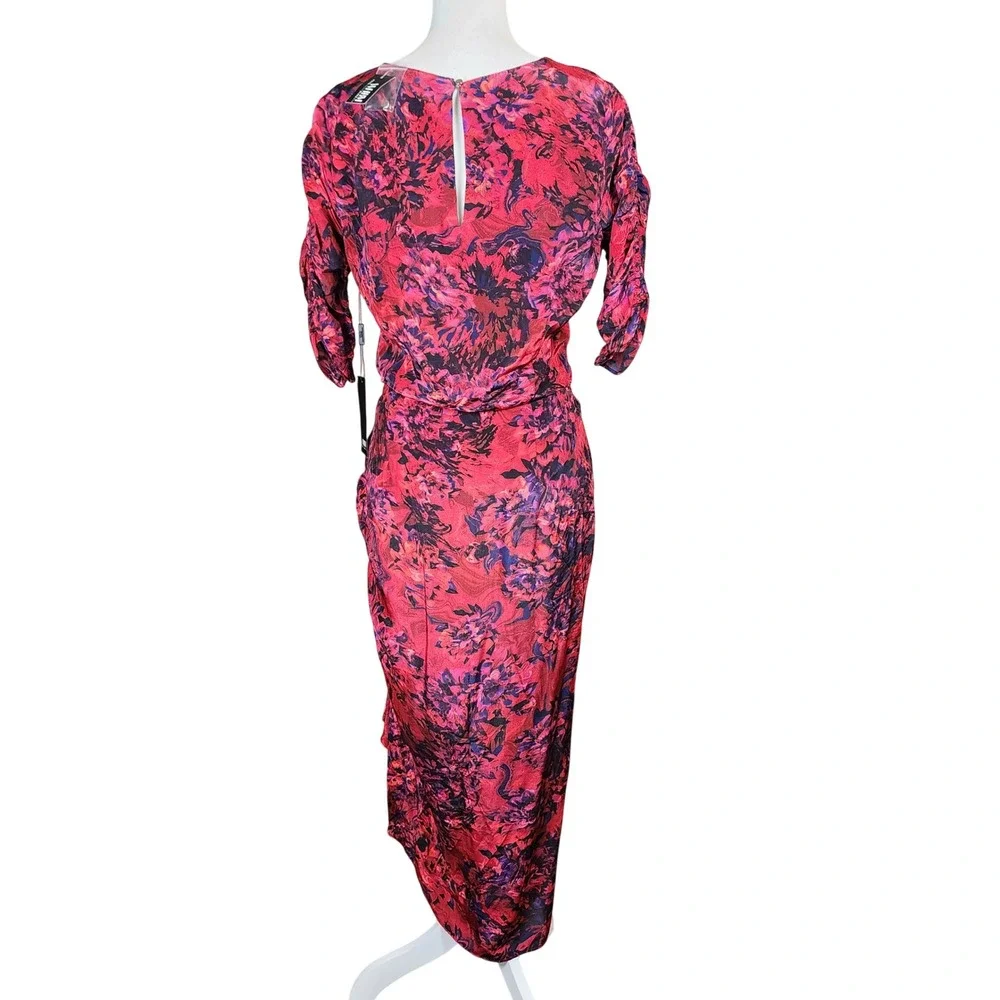 White House Black Market Ruched Midi Dress Kaleidoscope M Indulgent Red Sz 6 NEW
